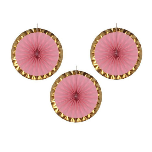 Picture of FAN DECORATIONS PINK & GOLD - 3 PACK
